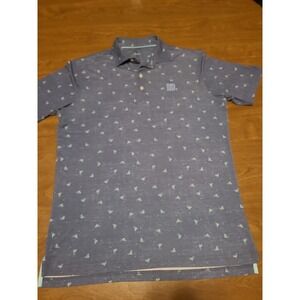 Johnnie O Polo Shirt Mens Medi Blue Drinks AOP Golf Abstract All Over Print